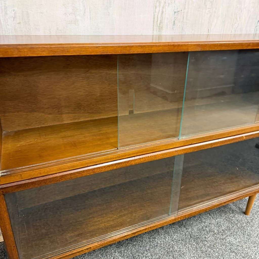 Pair Mid Century Herbert E Gibbs Glazed Low Bookcases Tapered Legs