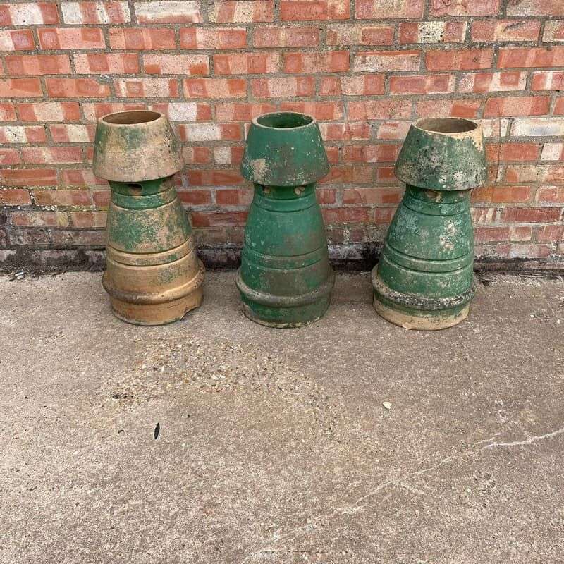 Vintage Early 20thC Stone Chimney Pots Planters Great Patina Aged