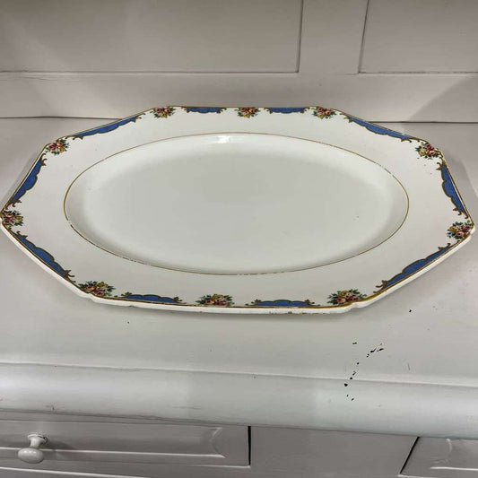 Floral &amp; Gold Oval Shaped Ceramic Platter Ivory Ware Made In England