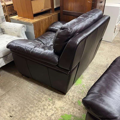 Pair Matching Large Leather Armchairs Dark Chocolate Colour Wide Arms Preloved