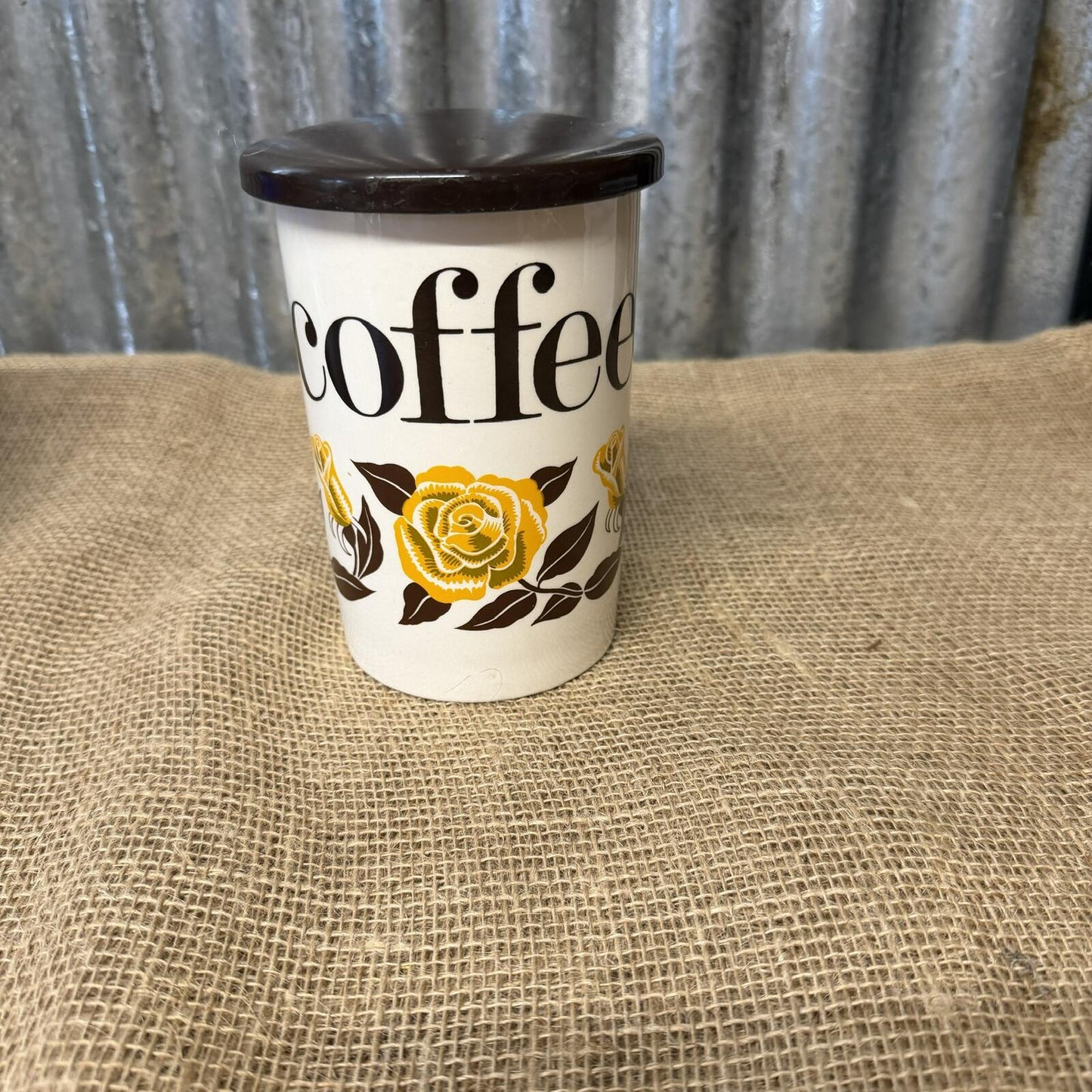 Vintage Crown Devon Coffee Storage Jar Mid Century Rose Design Kitchenalia
