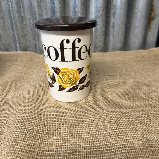 Vintage Crown Devon Coffee Storage Jar Mid Century Rose Design Kitchenalia