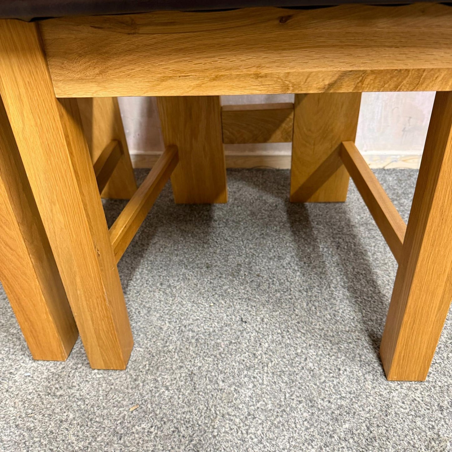 2 Solid Wood Dining Chairs Brown Leather Seats Sturdy Open Design Back