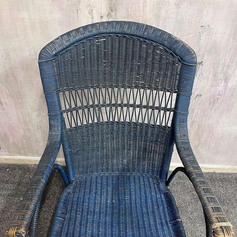 Vintage Lloyd Loom Cane Conservatory Chair Painted Dark Blue High Back Patina