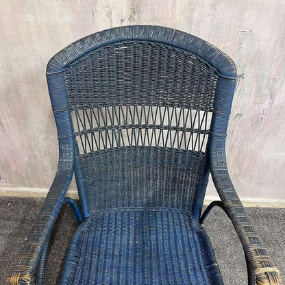 Vintage Lloyd Loom Cane Conservatory Chair Painted Dark Blue High Back Patina