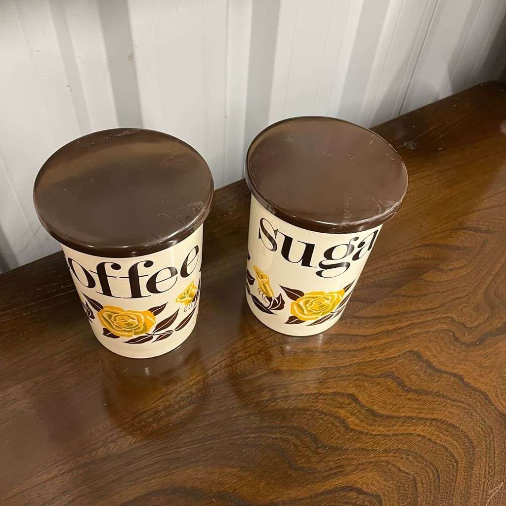 Vintage Crown Devon Coffee &amp; Sugar Ceramic Canisters Kitchen Storage