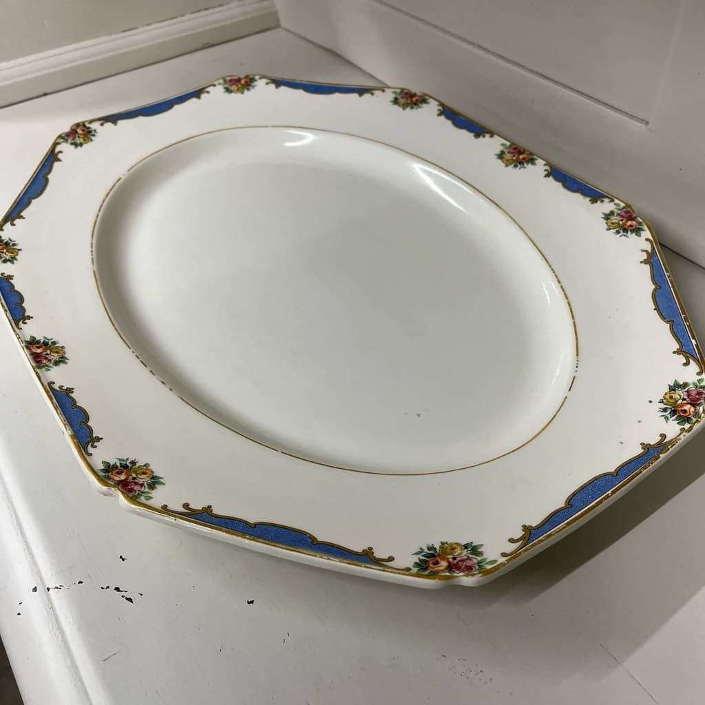 Floral &amp; Gold Oval Shaped Ceramic Platter Ivory Ware Made In England