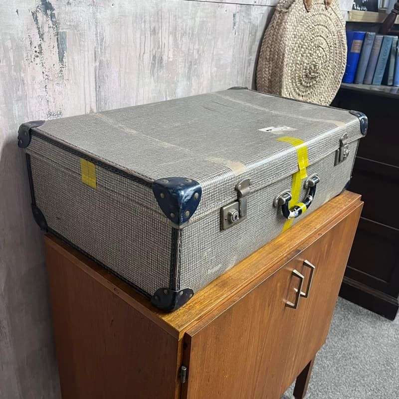 Vintage Suitcase Blue Leather Corners Prop Retail Display