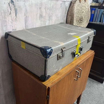 Vintage Suitcase Blue Leather Corners Prop Retail Display