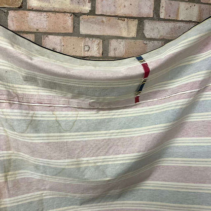 Vintage Retro Homemade Sun Screen Wood &amp; Bamboo Pole Faded Striped Fabric