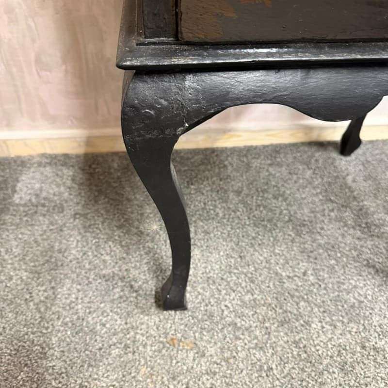 Black Painted 4 Drawer Night Stand Decoupage Top And Sides Cabriole Legs