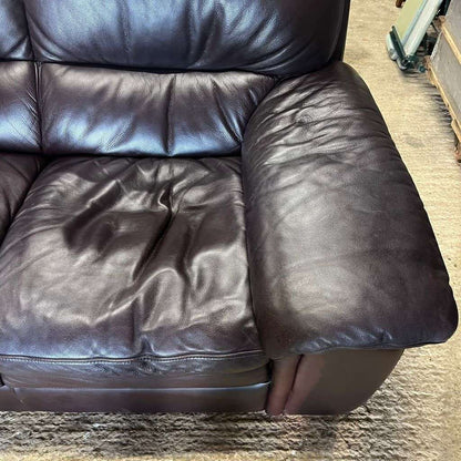3 Seater Leather Sofa Dark Chocolate Colour Wide Arms PreLoved