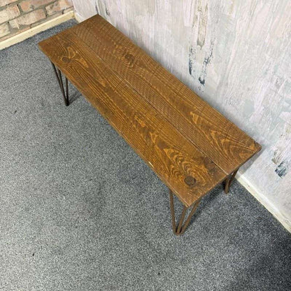 Rustic Wooden Small Side Coffee Table Bench Hairpin Legs Great Patina