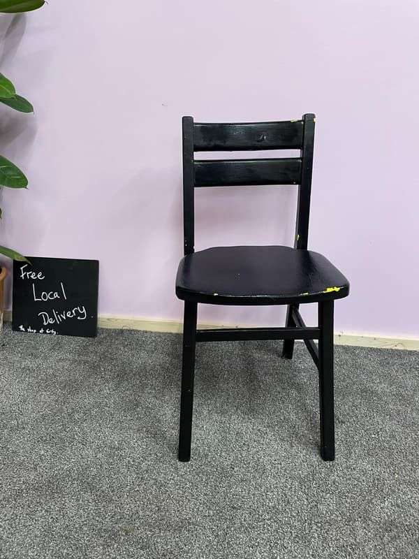 Low Painted Wooden Chair Distressed Paintwork Black Over Yellow
