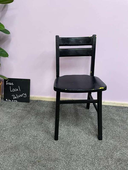 Low Painted Wooden Chair Distressed Paintwork Black Over Yellow