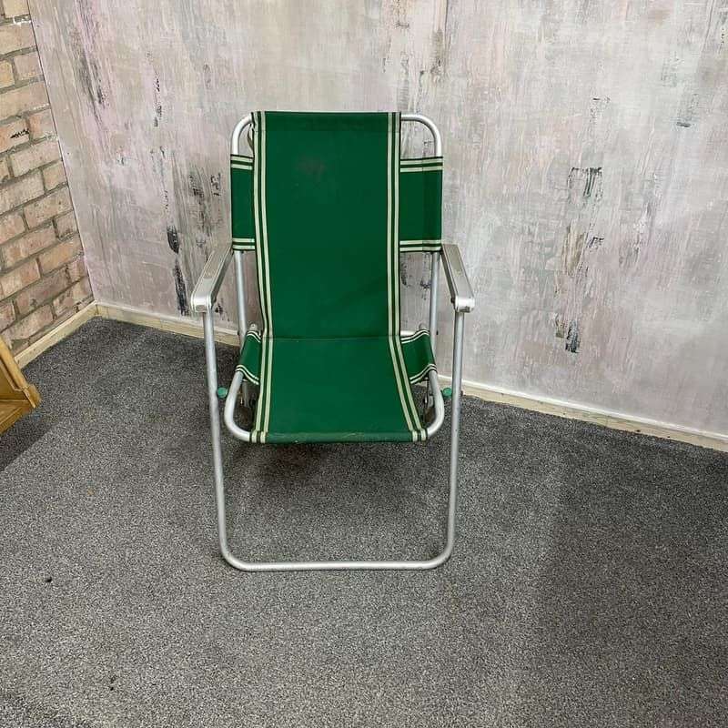 Vintage Retro Aluminium Framed Garden Chair Green Fabric