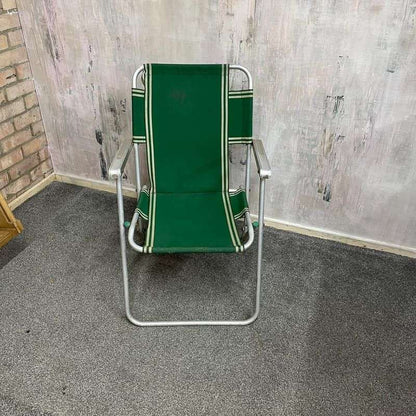 Vintage Retro Aluminium Framed Garden Chair Green Fabric