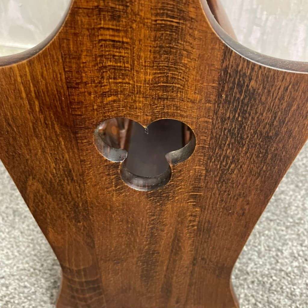 Vintage Dark Wood Magazine Rack Handle Clover Motif