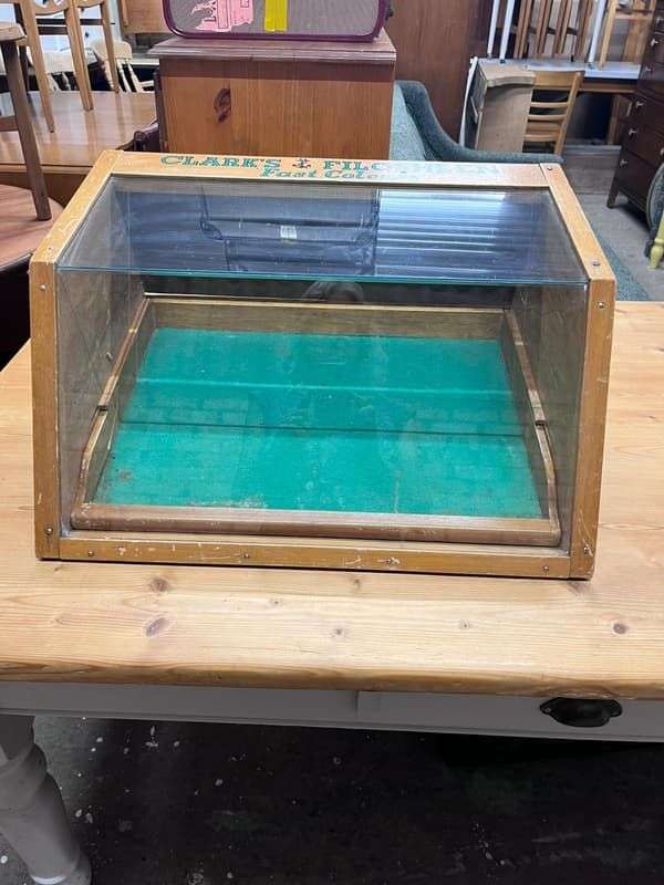 Vintage Anchor Clarks Filosheen Glass Fronted Retail Display Cabinet Single Draw