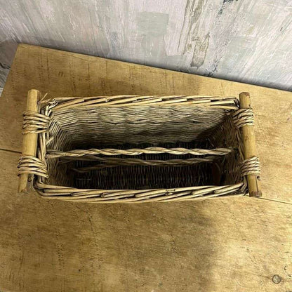 Cane Magazine Rack Bamboo Handles Internal Divide Storage