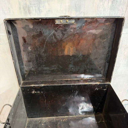 Vintage Solicitors Black Metal Deed Chest Side Handles Side Coffee Table Toys