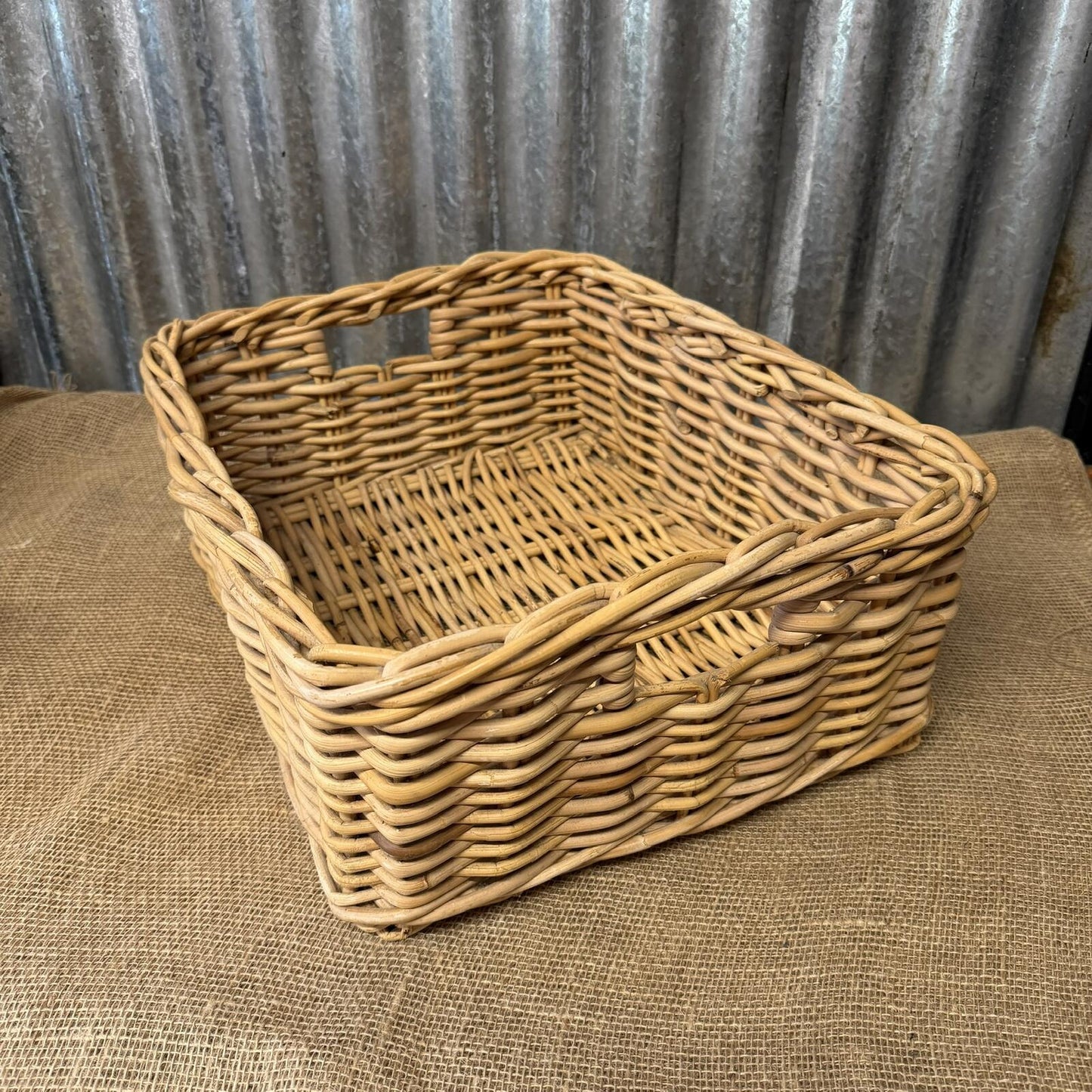 Rectangular Deep Wicker Storage Basket With Internal Handles