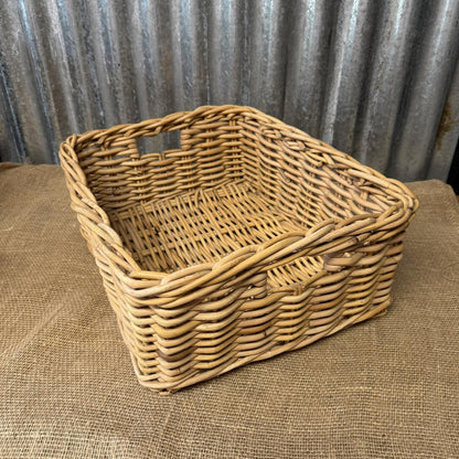 Rectangular Deep Wicker Storage Basket With Internal Handles