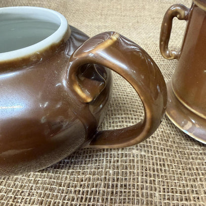 Vintage 1960s Pillivuyt French Drip Coffee Pot Glazed Brown Lustre Side Spout