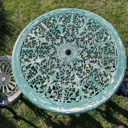 Painted Garden Table &amp; 2 Chairs Great Patina Peeling Paint Solid