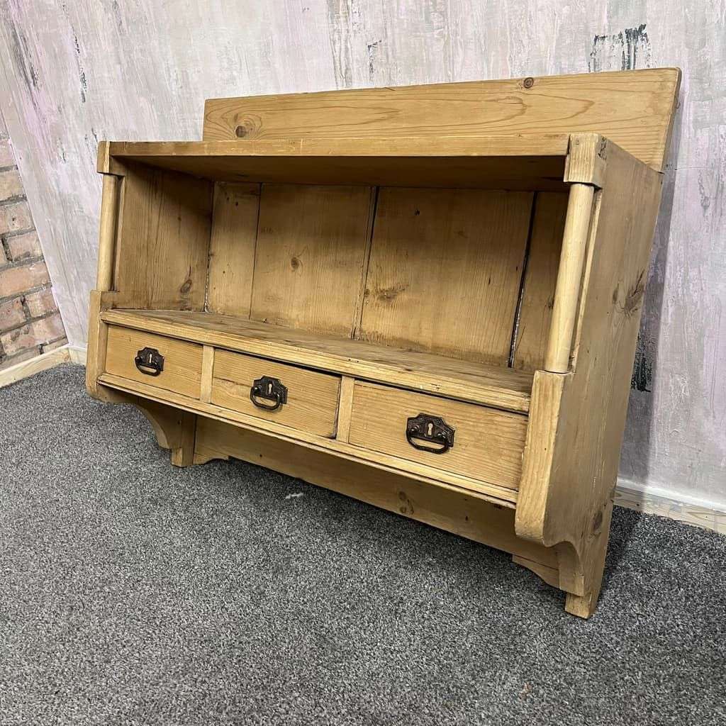 Rustic Reclaimed Timber Wall Shelf Unit 3 Drawers