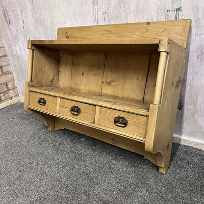 Rustic Reclaimed Timber Wall Shelf Unit 3 Drawers