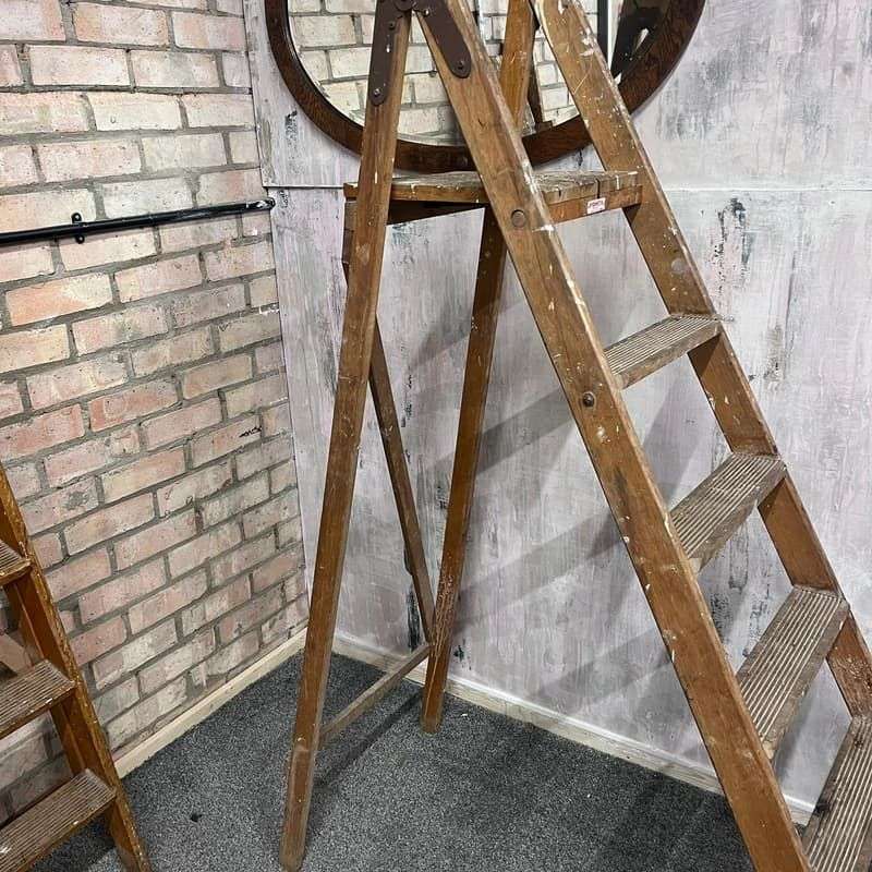 Vintage Pioneer 5 Rung Stepladder Chrome Support Top Platform Sturdy