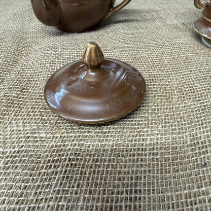 Vintage 1960s Pillivuyt French Drip Coffee Pot Glazed Brown Lustre Side Spout