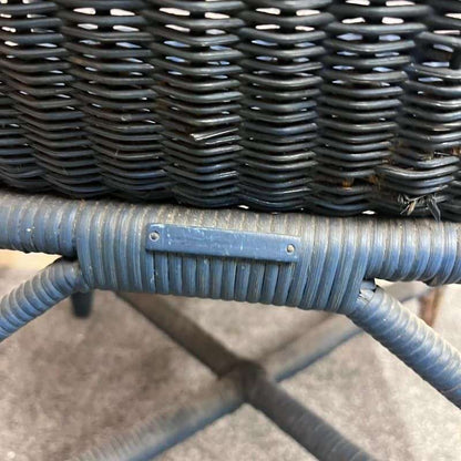 Vintage Lloyd Loom Cane Conservatory Chair Painted Dark Blue High Back Patina