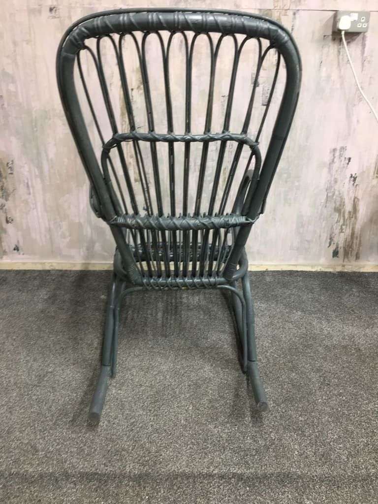 Painted Cane &amp; Bamboo Rocking Chair With Arms Foot Rest Farrow &amp; Ball Downpipe