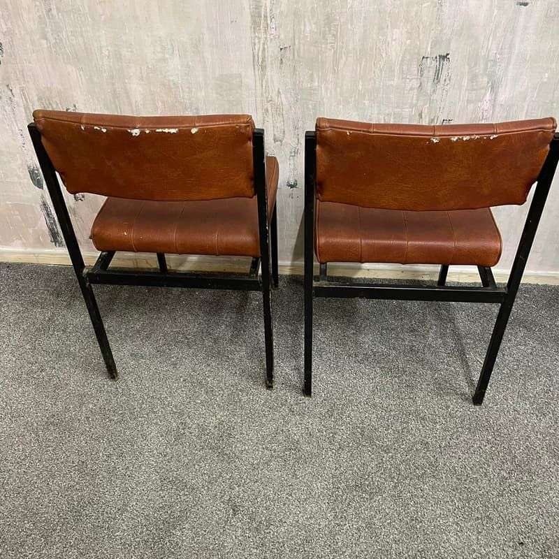 Pair Retro Godfrey Syrett Office Dining Chairs Faux Leather Black Metal Legs