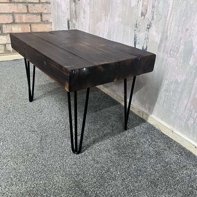 Rustic Wooden Small Side Table Seat Coffee Table Black Hairpin Legs