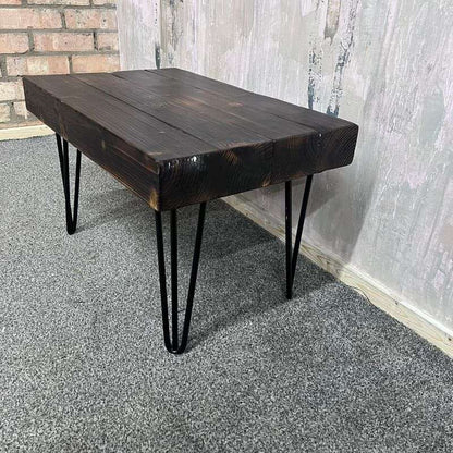 Rustic Wooden Small Side Table Seat Coffee Table Black Hairpin Legs