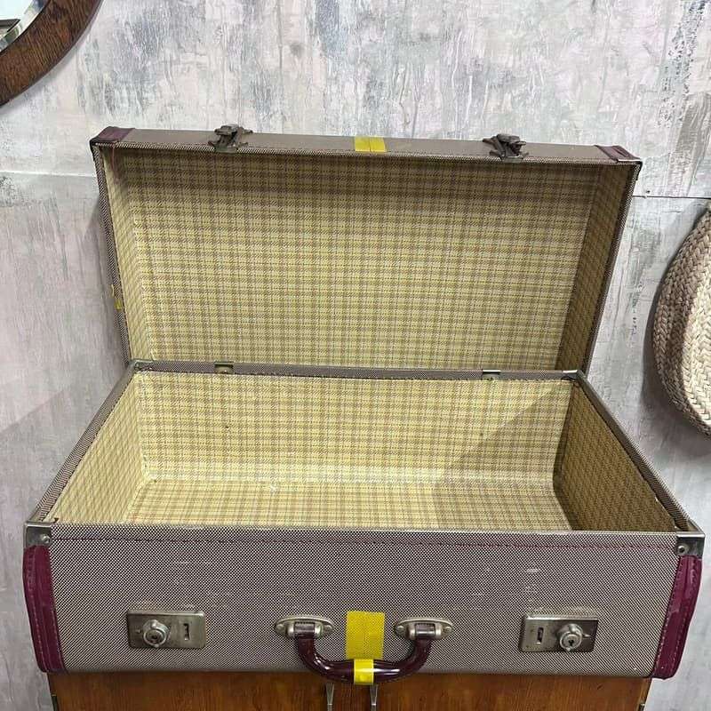 Vintage Suitcase Burgundy Trim And Handle Luggage Prop Retail