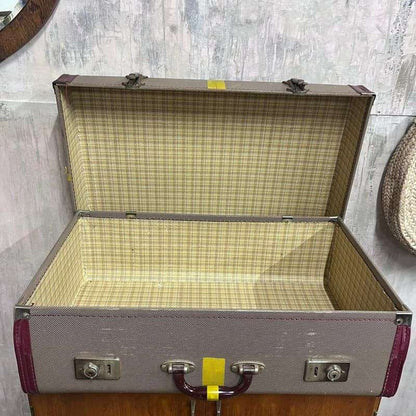 Vintage Suitcase Burgundy Trim And Handle Luggage Prop Retail