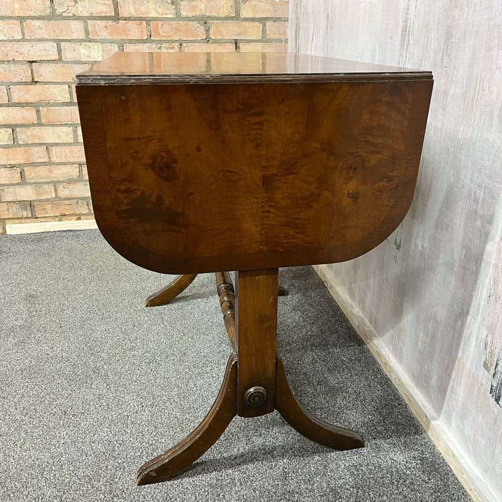 Antique Walnut Side Console Table Drop Leaf Two Drawers Desk