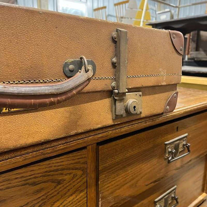 Vintage Revelation Brown Suitcase Leather Corners &amp; Handle Metal Clasps