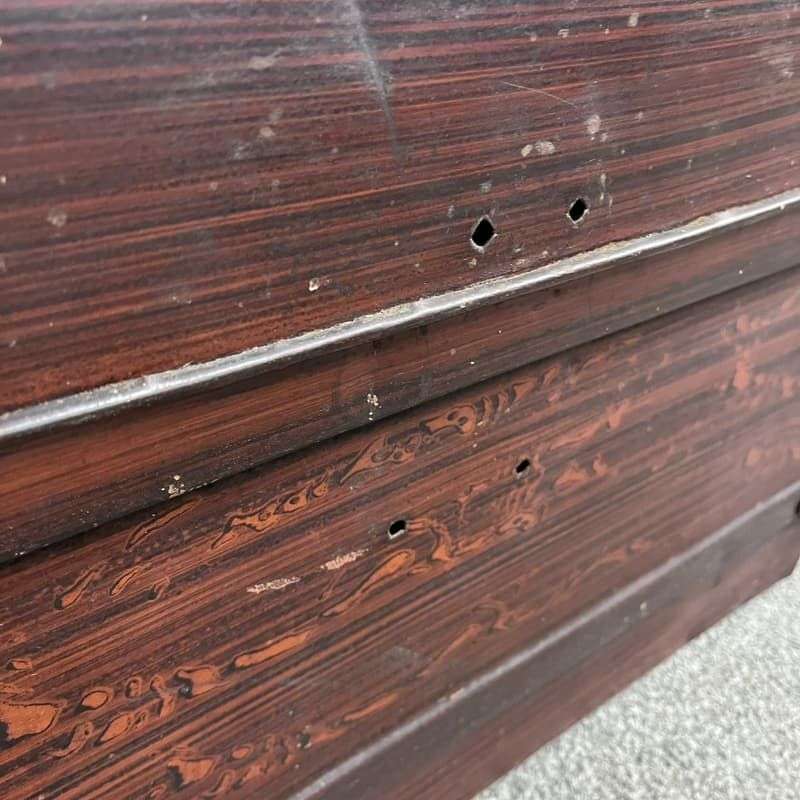 Vintage Metal Large Tin Trunk Side Handles Wood Grain Effect