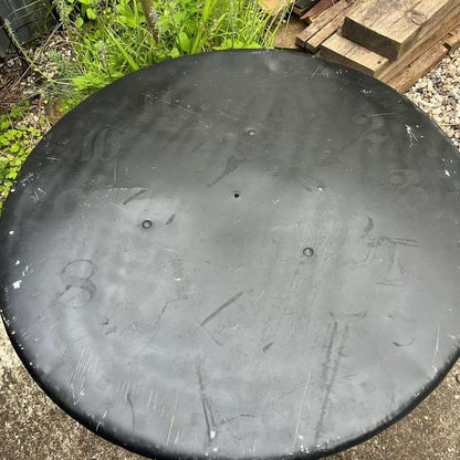 Black Metal Circular Garden Table Faded Clock Face Tripod Legs Ornate Shelf