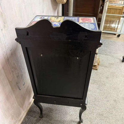 Black Painted 4 Drawer Night Stand Decoupage Top And Sides Cabriole Legs