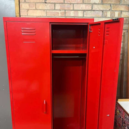 Modern Red Metal Wardrobe High Gloss Shelf Hanging Rail Locker Style