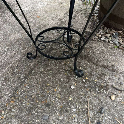 Black Metal Circular Garden Table Faded Clock Face Tripod Legs Ornate Shelf