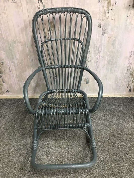 Painted Cane &amp; Bamboo Rocking Chair With Arms Foot Rest Farrow &amp; Ball Downpipe