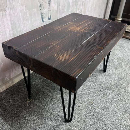 Rustic Wooden Small Side Table Seat Coffee Table Black Hairpin Legs