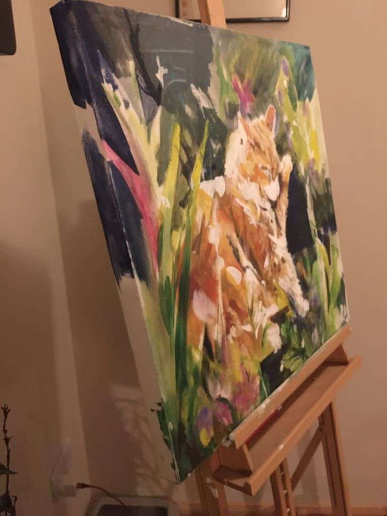 Ginger Cat - Oil or Acrylic On Canvas - Unknown Artist